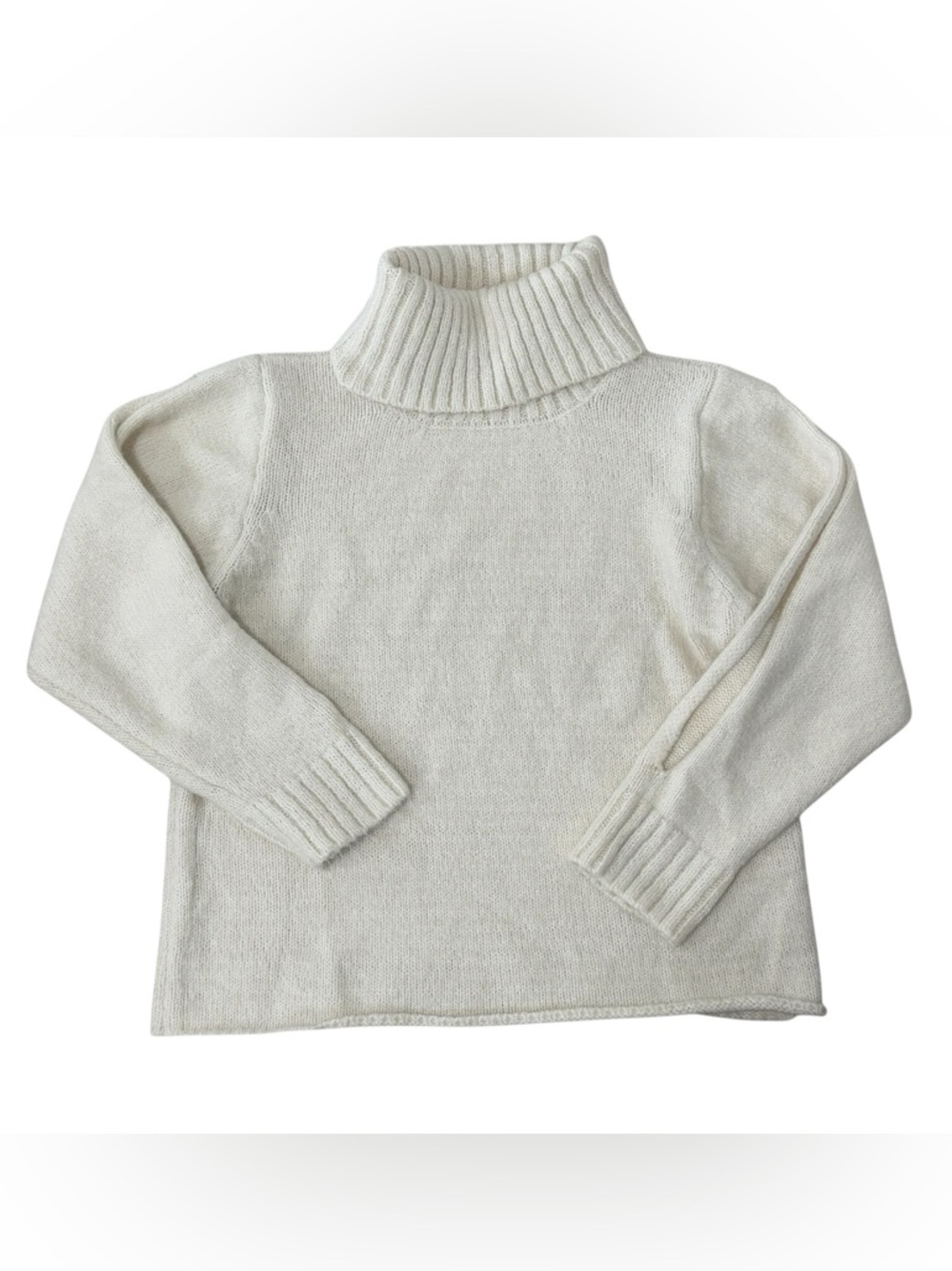 BKE Cream Turtleneck Sweater Open Sleeve Slit  Cozy Knit Women L